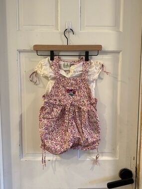 Vintage Girls Sesame Street Floral Overalls & Top
